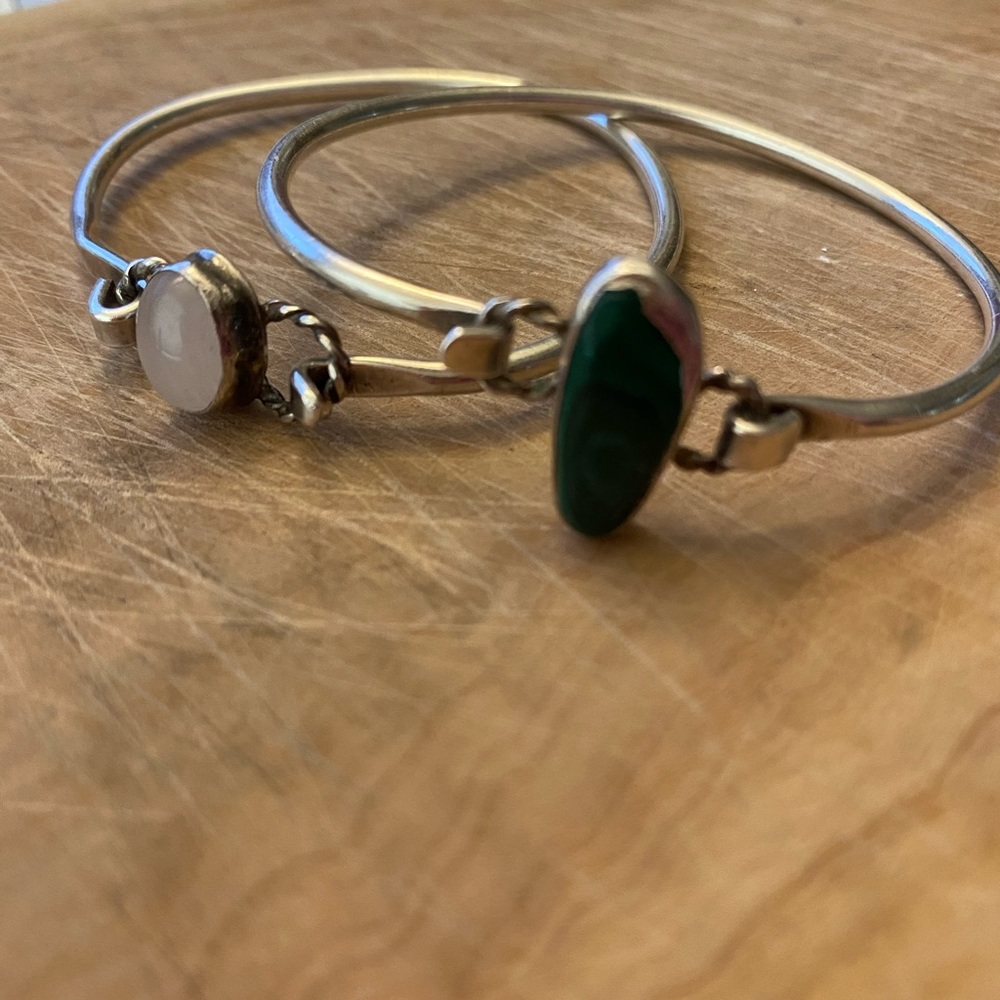 Two Vintage Silver Gemstone Bangle Bracelets - image 2